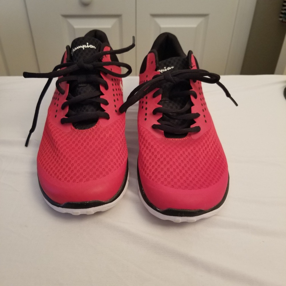 Champion Mens Red Black Running Shoes Mesh Athletic Sneakers Low Top Lace Up
